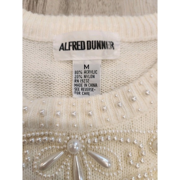 Vintage 80s Alfred Dunner Ladies Sweater Ivory Sequin Beaded Iridescent Medium - Picture 3 of 9